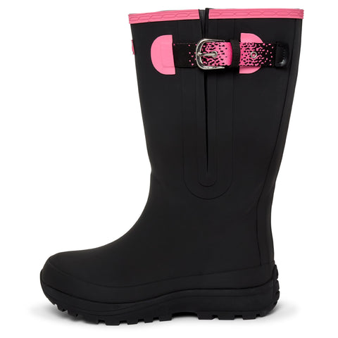 Extra Wide Calf Womens' Rain Boots - Black with Pink Trim - 16-23 Inch Calf - Wide in Foot & Ankle