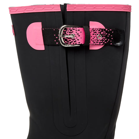 Extra Wide Calf Womens' Rain Boots - Black with Pink Trim - 16-23 Inch Calf - Wide in Foot & Ankle