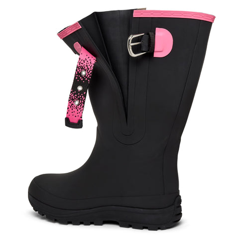 Extra Wide Calf Womens' Rain Boots - Black with Pink Trim - 16-23 Inch Calf - Wide in Foot & Ankle