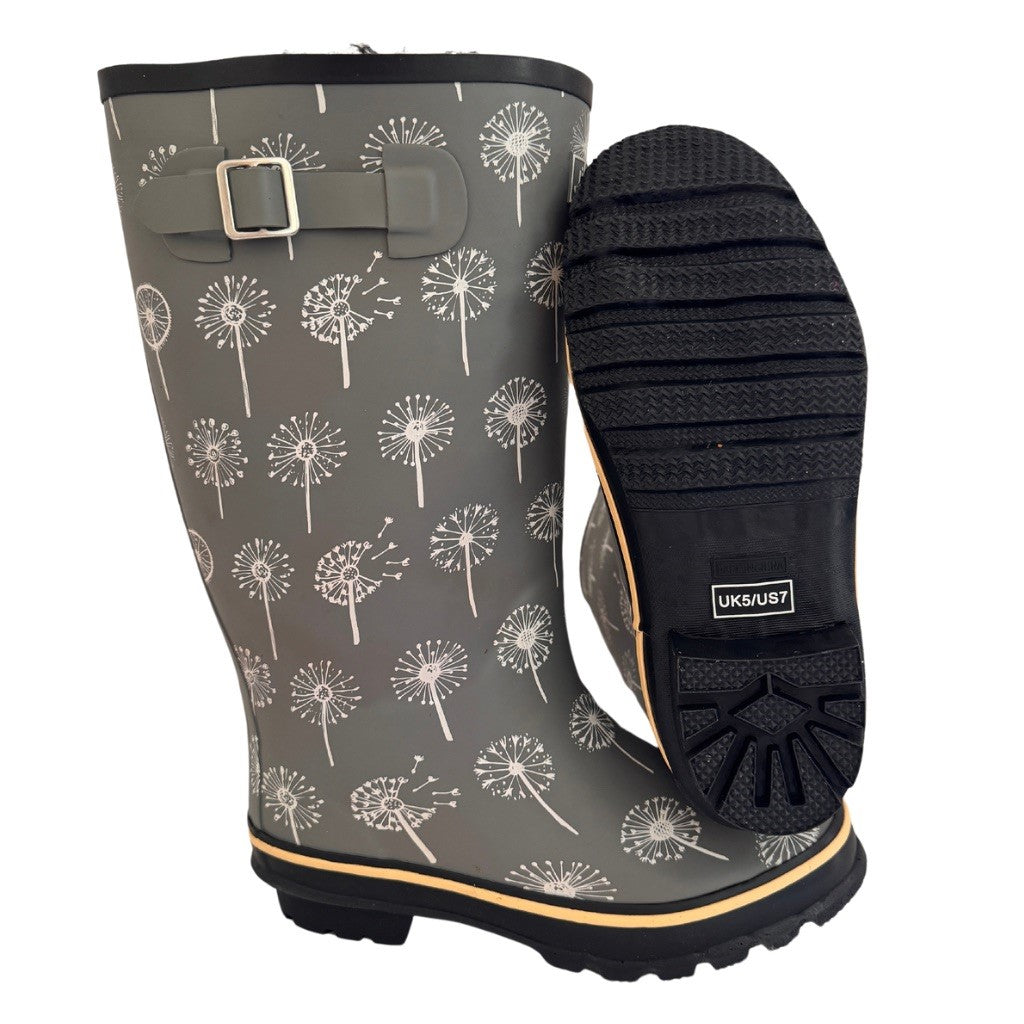 Wide Calf Wellies 15 to 18 inch calf Grey Dandelion Wide in Foot Jileon RainBoots