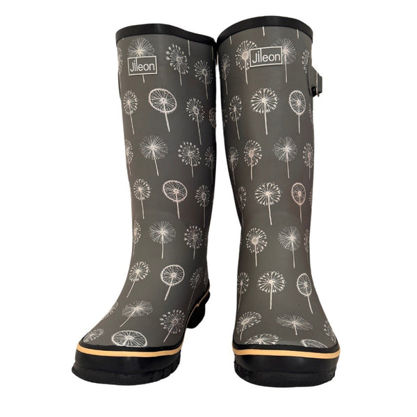 Wide Calf Wellies 15 to 18 inch calf Grey Dandelion Wide in Foot Jileon RainBoots