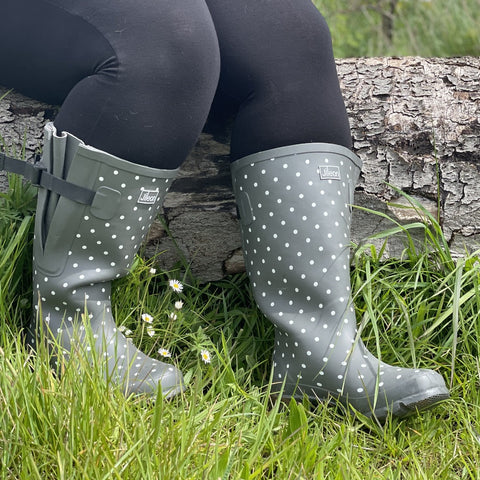 Extra Wide Calf Womens' Rain Boots - Grey Spot - Up to 20 inch calf. Wide in Foot & Ankle