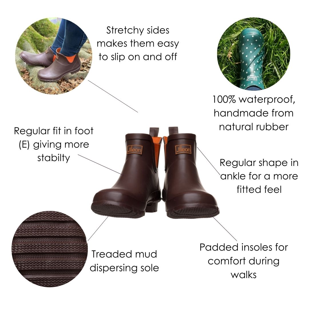 Chocolate Brown Ankle Rain Boots Fit Wide Foot and Calf Jileon RainBoots