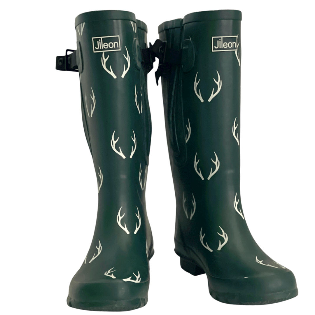 Extra Wide Calf Women s Rain Boots Green Antler Fit 16 23 inch Calf Wide in Foot and Ankle