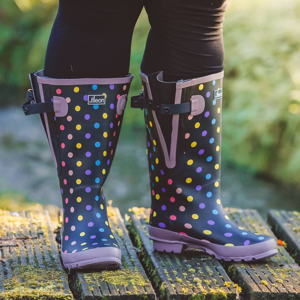 Extra Wide Calf Women s Spotty Rain Boots 16 23 Inch Calf Wide in F Jileon RainBoots