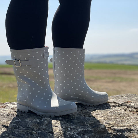 Half Height Rain Boots - Gray with White Spots - Wide Foot & Ankle