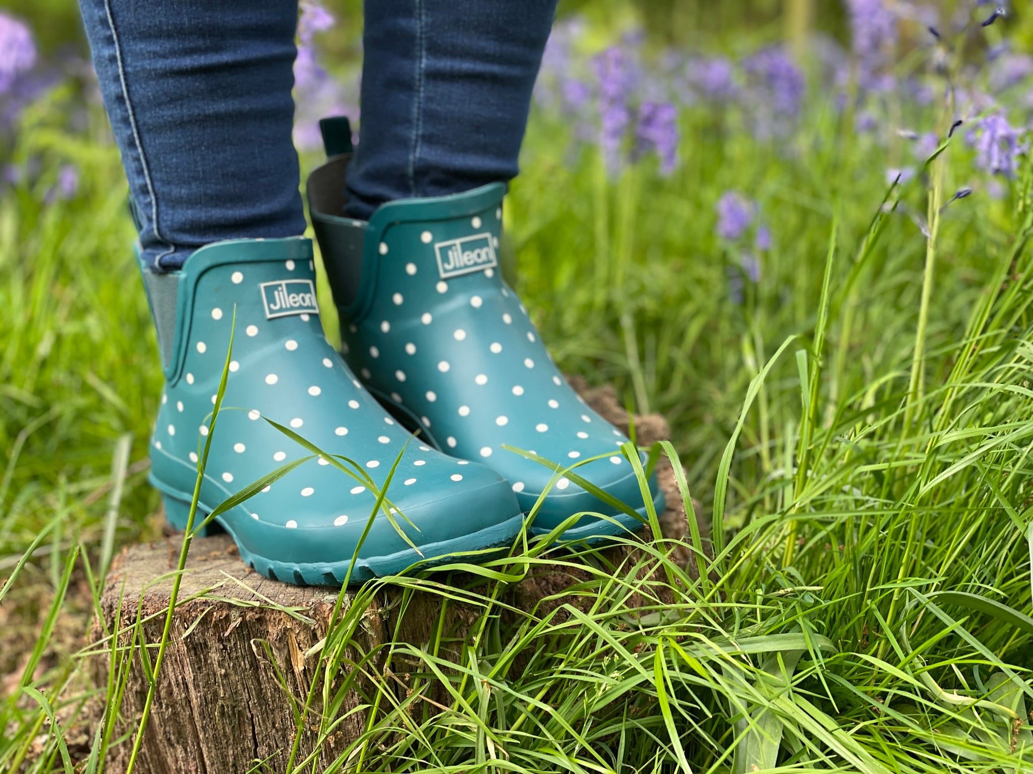 Teal Spotty Ankle Rain Boots Fit Wide Foot and Calf Jileon RainBoots