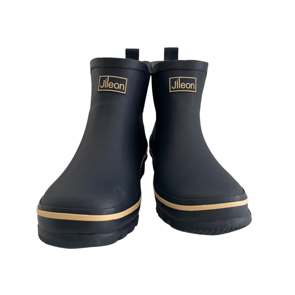 Navy Blue Glossy Ankle Rain Boots - Fit Wide Foot and Calf â Jileon RainBoots