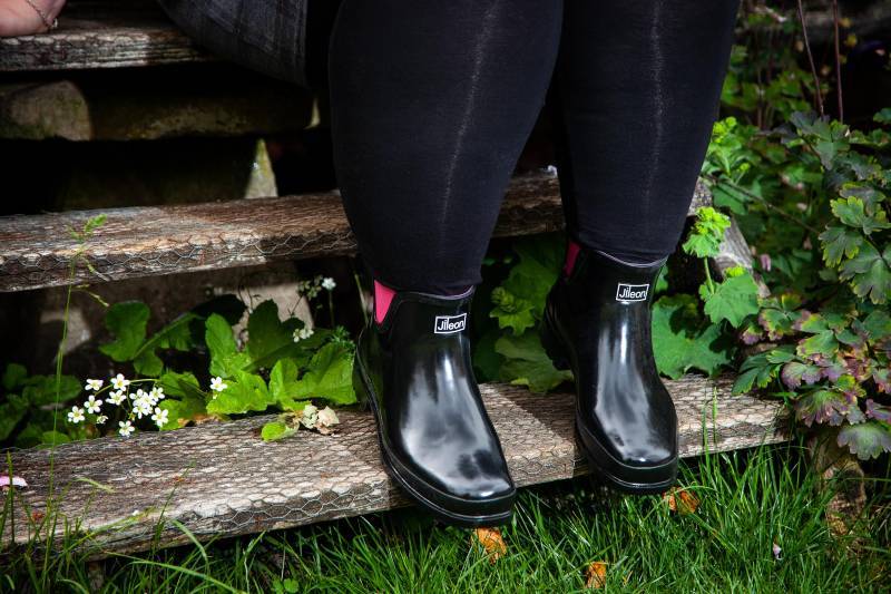 Black Glossy Ankle Rain Boots Fit Wide Foot and Calf Jileon RainBoots