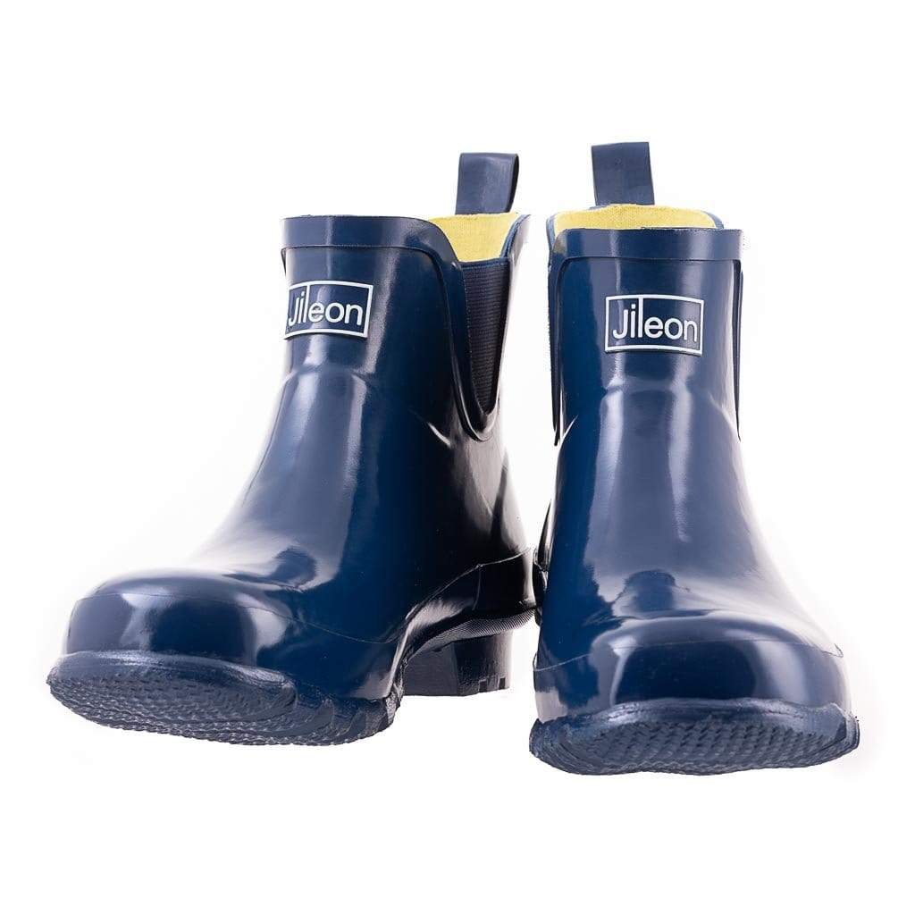 Navy Blue Glossy Ankle Rain Boots - Wide Foot and Calf – Jileon RainBoots