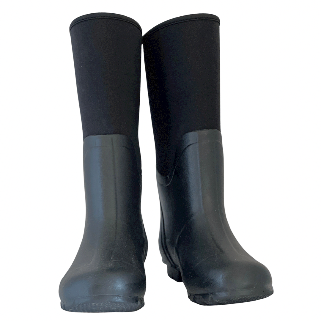 Extra Wide Calf Neoprene Rubber Rain Boots - Black - Up to 20 inch