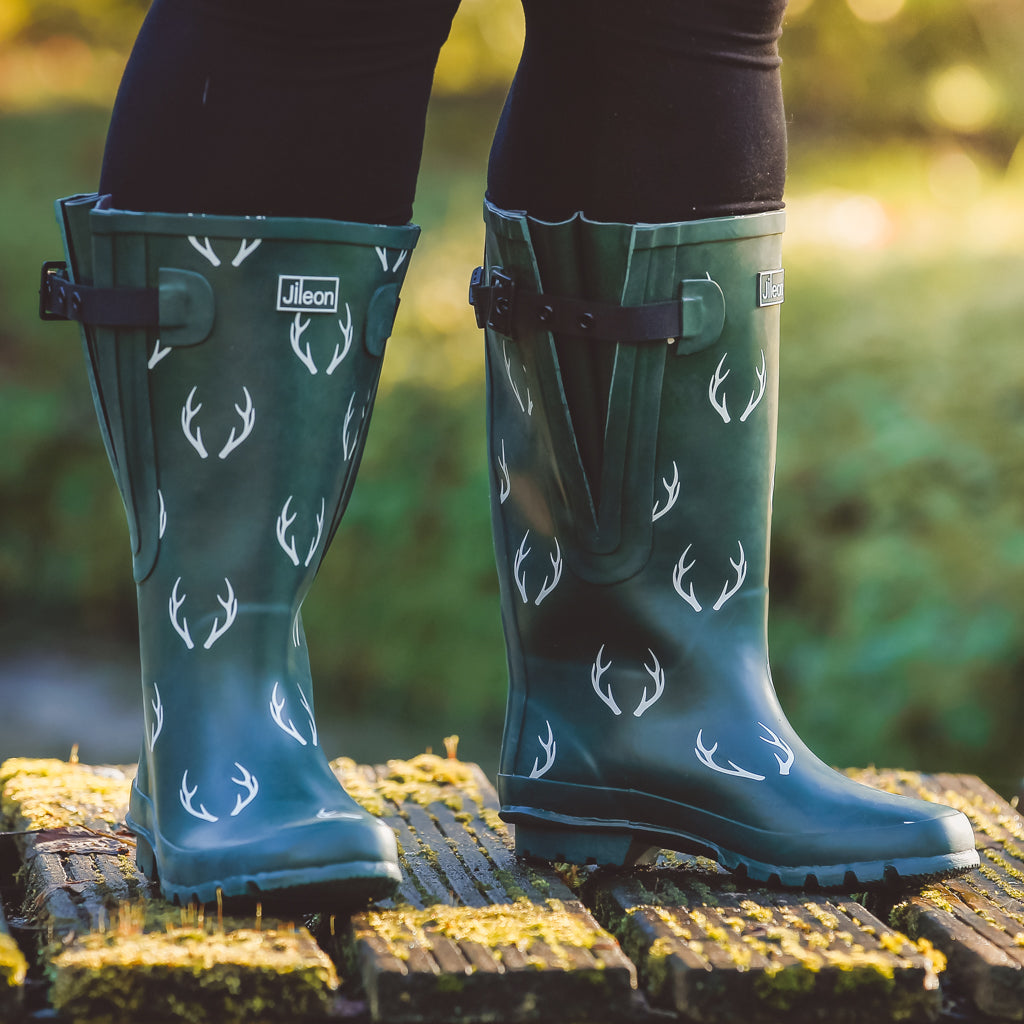 Extra Wide Calf Women s Rain Boots Green Antler Fit 16 23 inch Cal Jileon RainBoots